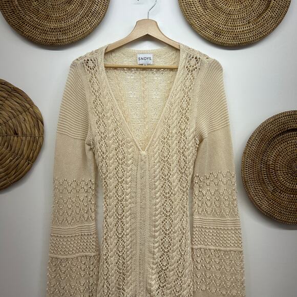 Revolve SNDYS Ruched Open Knit Fate Mini Dress Swimsuit Coverup Dress Medium - Picture 4 of 7